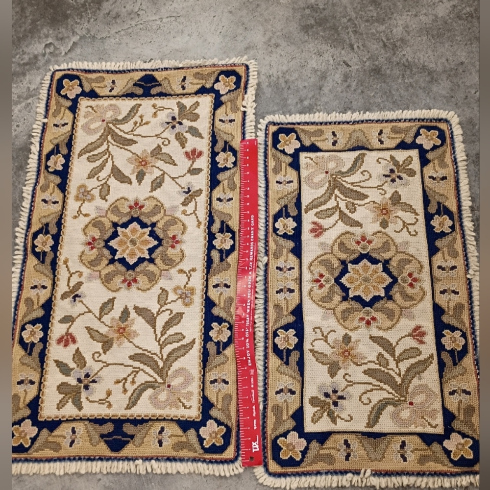 Floral Patterned Handwoven Woolen Tapestry Rugs, Vintage
